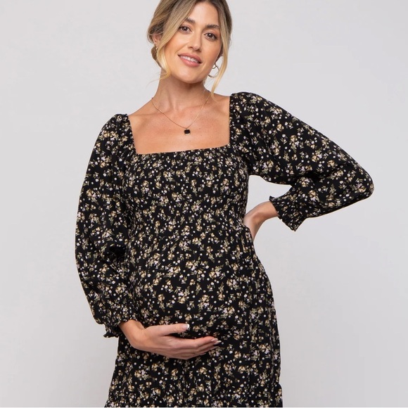 Pinkblush Dresses & Skirts - Floral Smocked Long Sleeve Maternity Dress Size: L